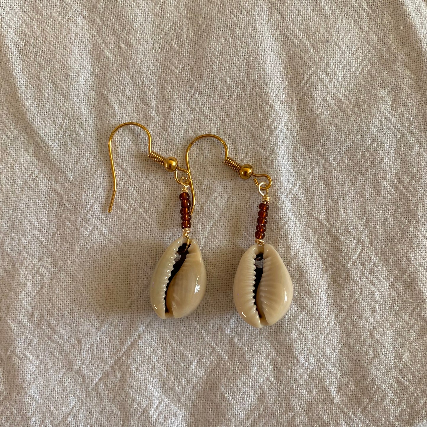 beaded dangly shell earrings